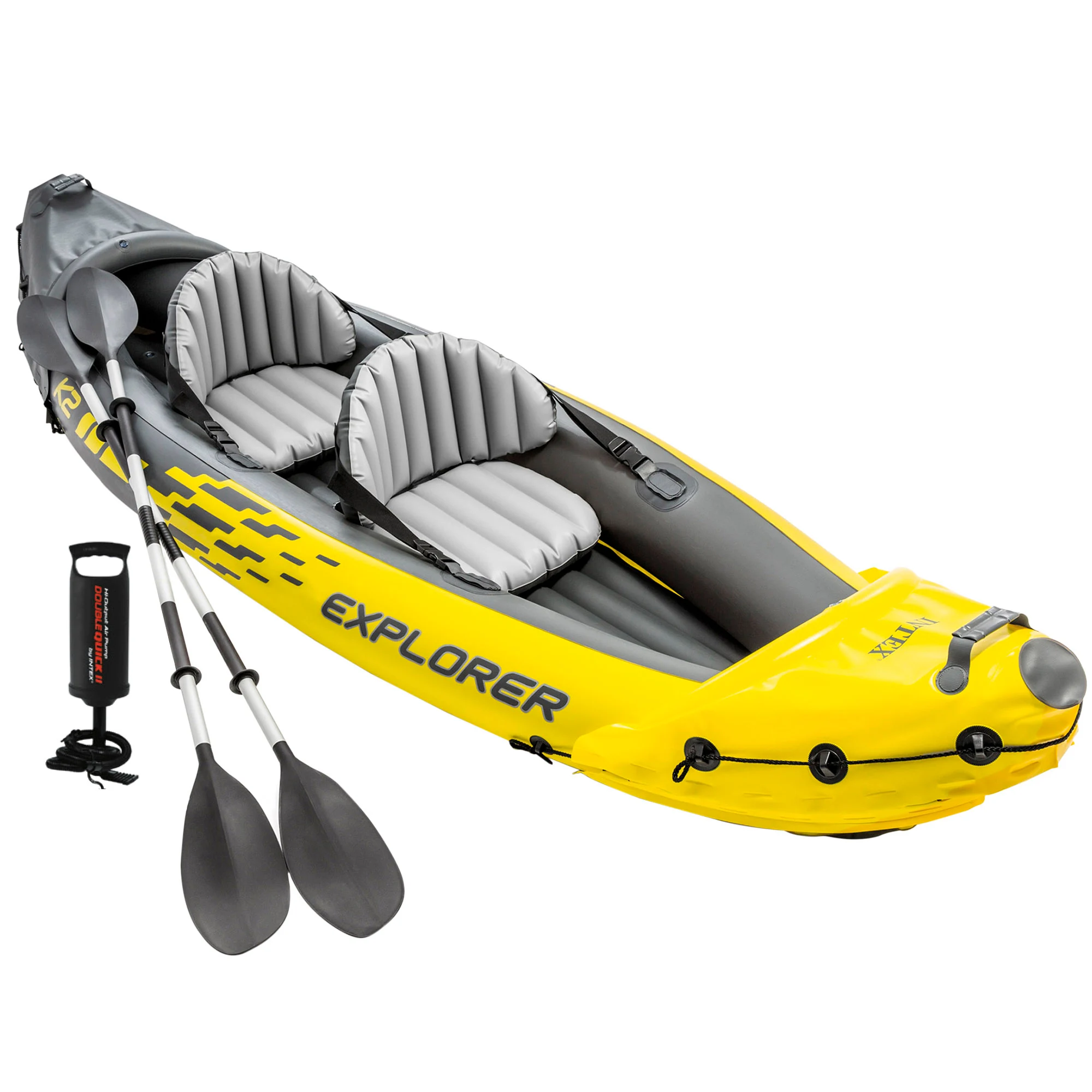 Inflatable Kayak INTEX for 2 people, Max. 180 kg Inflatable Rope with Rows and Inflatable Seat, Backrest and Floor, Grip Rope, End Handles, with Carrying Bag, Easy to Store and Carry, Double Inflatable kayaks