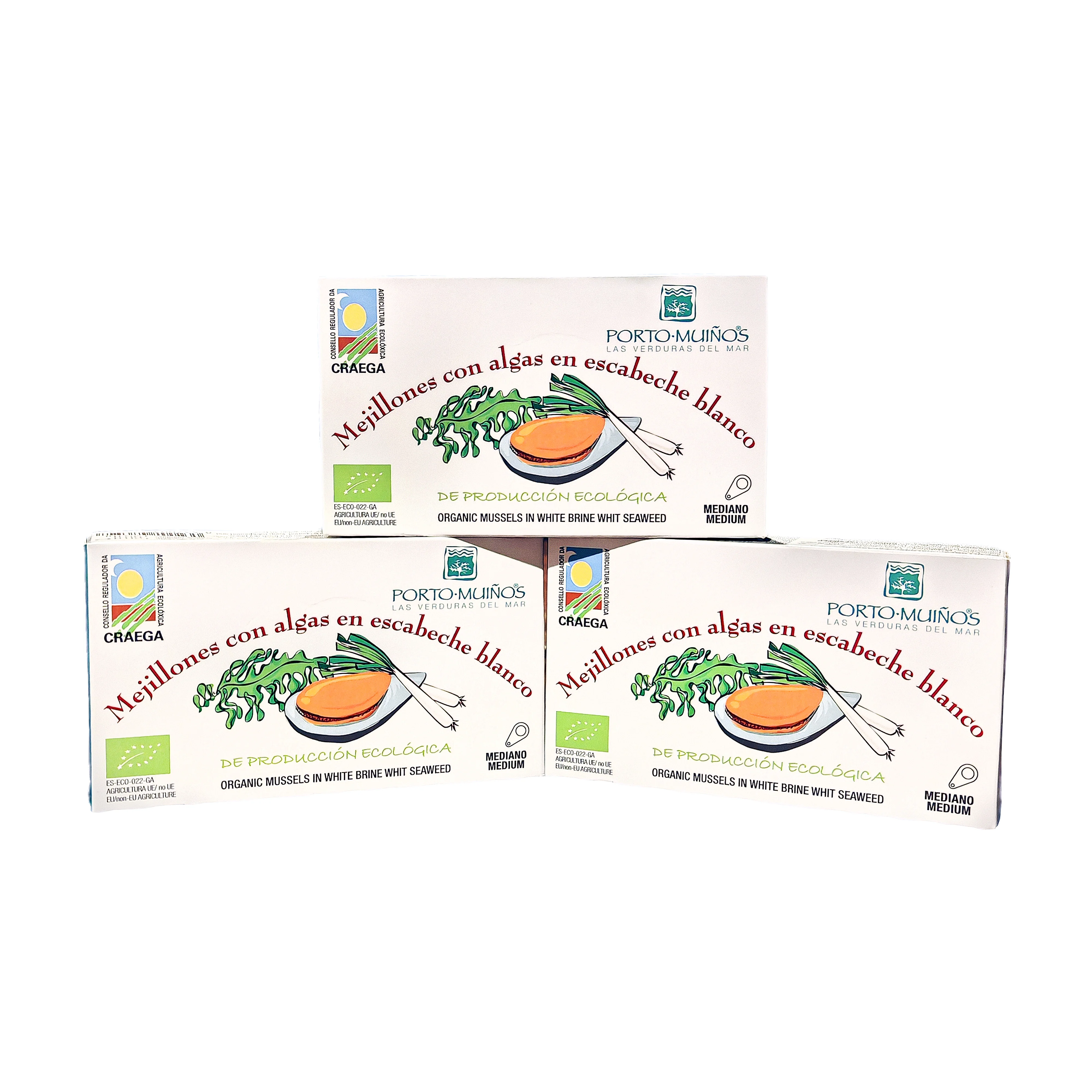 Mejillones con algas en escabeche blanco pack 3 unidades. Porto Muiños