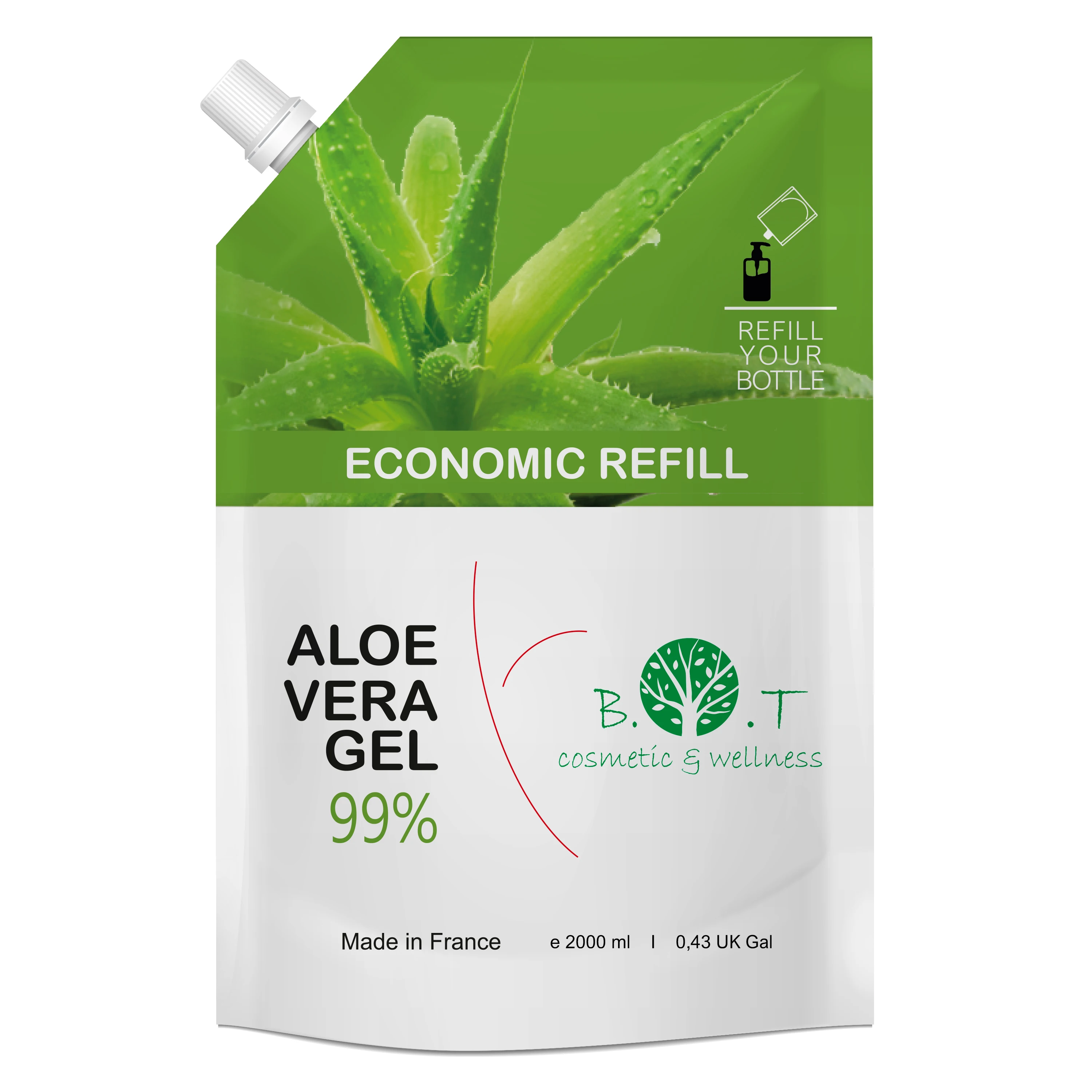 Gel de Aloe Vera Puro Orgánico | Aloe Vera Cosmético Natural de Cultivo Orgánico | Uso Facial y Corporal – B.O.T Cosmetic & Wellness