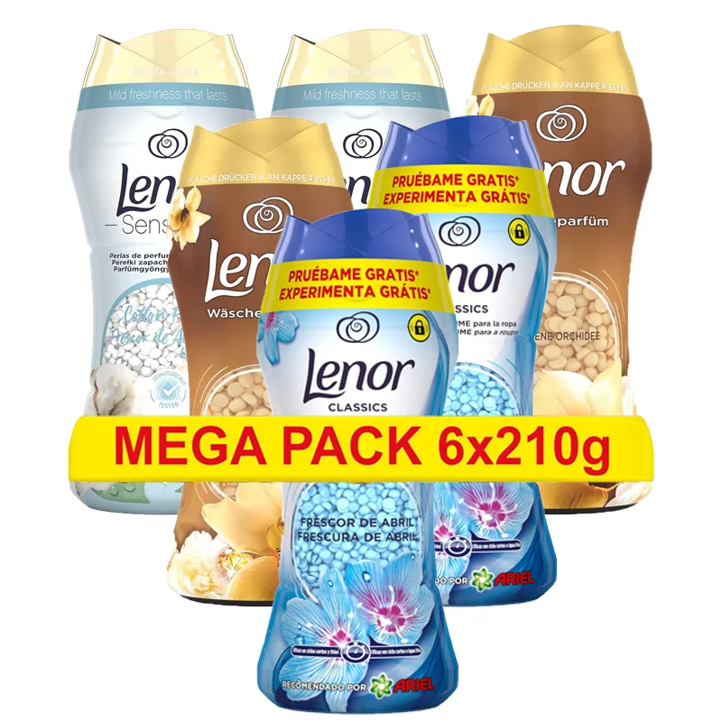 Unstoppable Lenor Pack Perfume Softener Beads for Clothes 6x210g Freshness Enhancer for Washing Fresh Fragrance or Mixed Fragrance