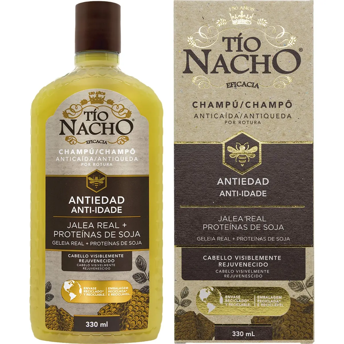 TIO NACHO Champú Anticaída Antiedad con Jalea Real y Proteínas de Soja -  330 ML