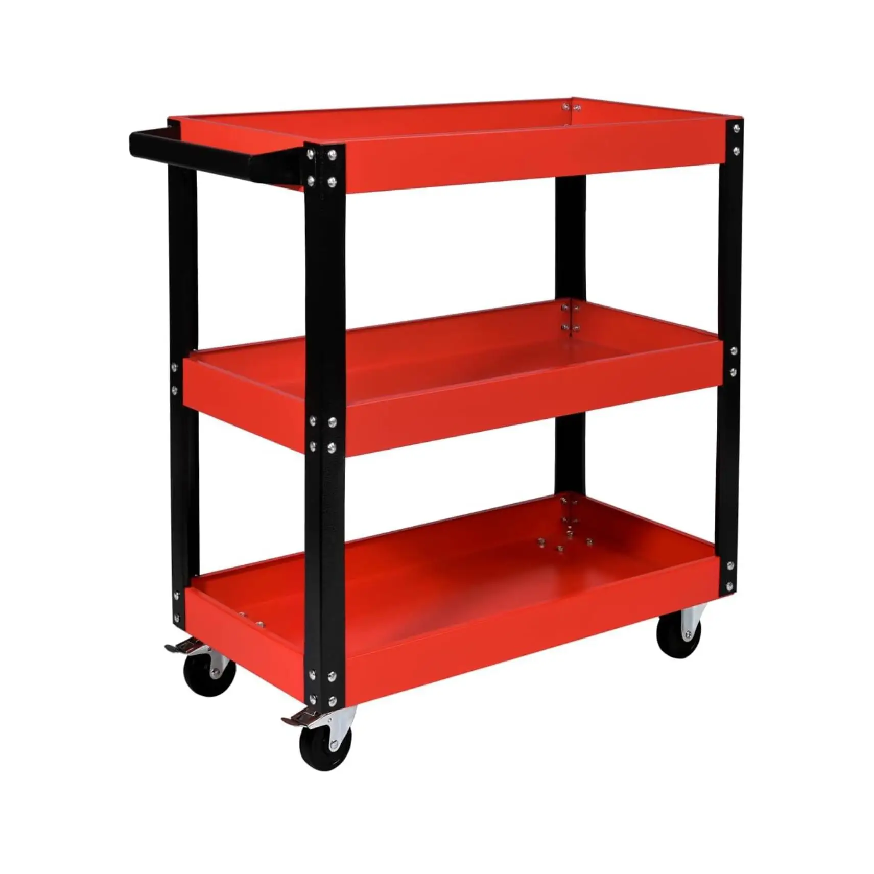 ORION91 Carro de Herramientas con Ruedas Carro de Taller Mecánico 3 Bandejas de Almacenamiento Rojo y Negro Metálico Asa Lateral Hogar Almacén Bricolaje Taller (70x35x76 cm) - SpazioLuzio
