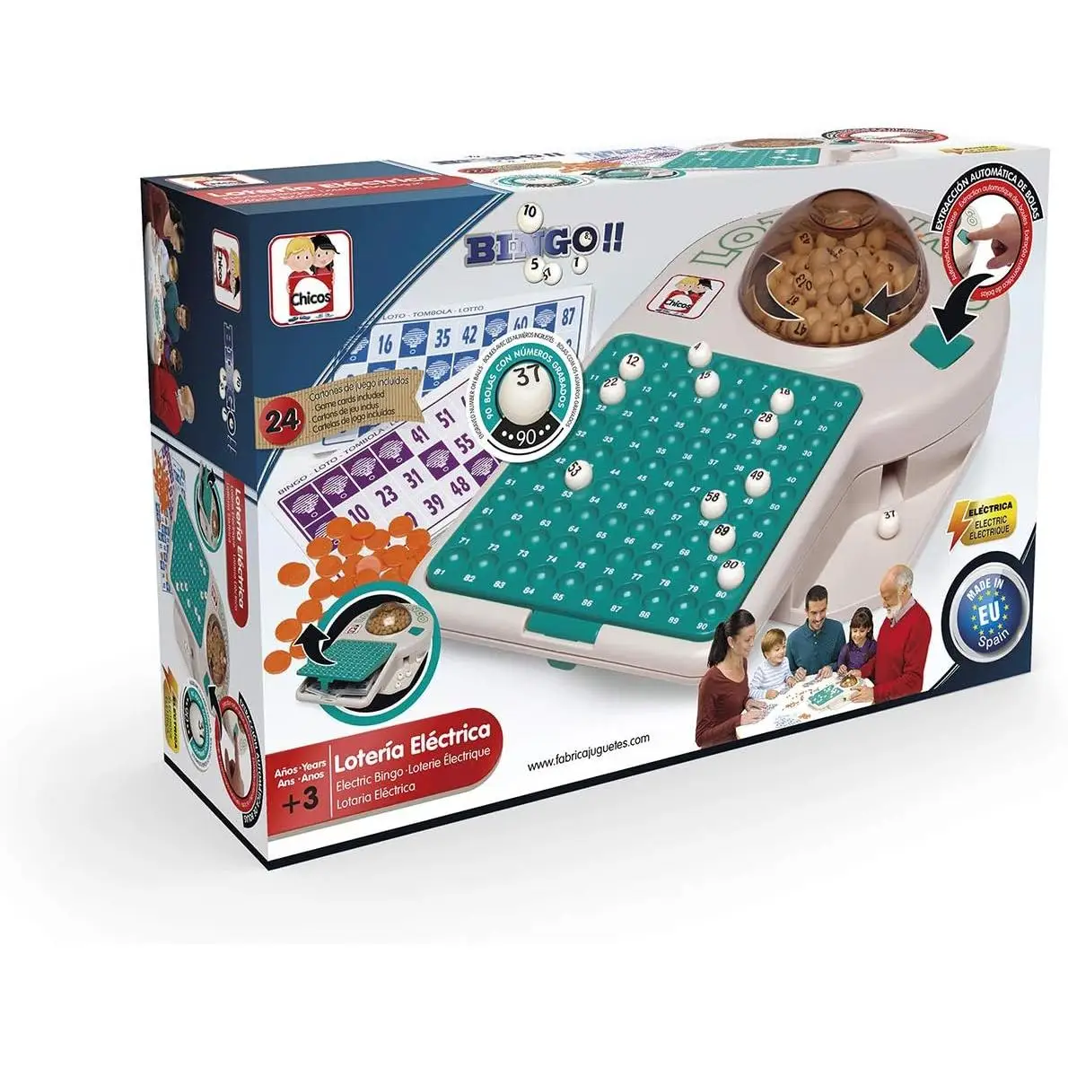 Chicos ++ Lotería Eléctrica 24 Cartones - Bingo (22302) – Diversión Automática para Toda la Familia