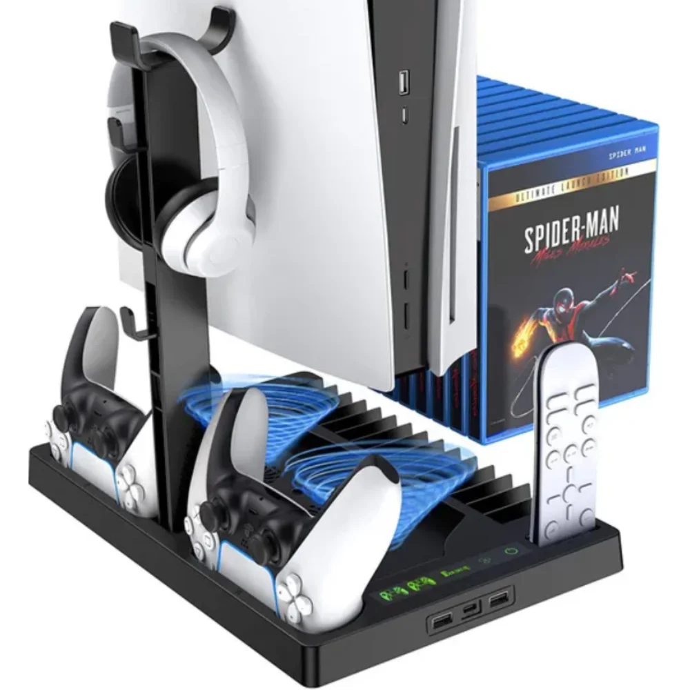 Base de refrigeración Almalux® para PS5 con soporte para auriculares -  cargador de controladores y organizador de juegos