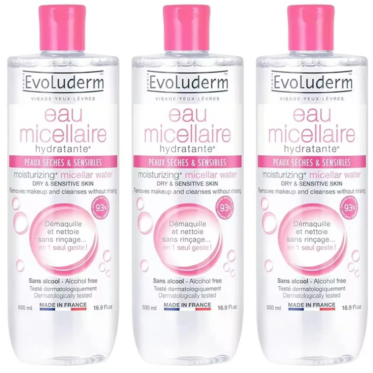 Evoluderm Agua Micelar pack 3*500 P/Seca-Sens