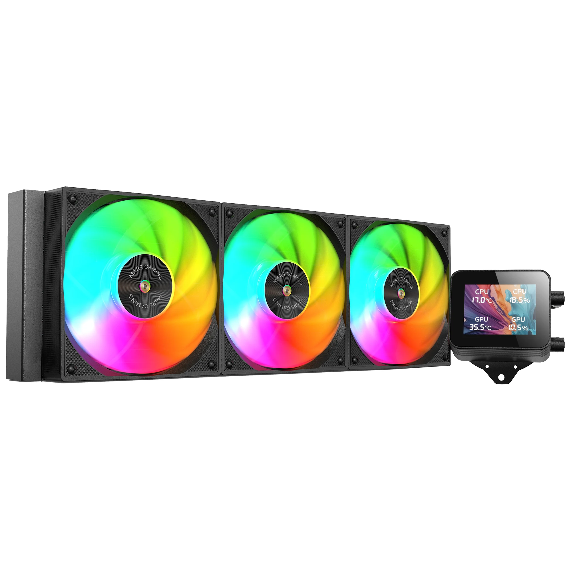 Mars Gaming ML-VISION360, Refrigeración Líquida AIO, TDP 600W, 3x Ventiladores ARGB con Núcleo de Cobre y Aluminio FDB, Pantalla LCD IPS 4:3 con Rotación 360° y Software, Multisocket Universal,