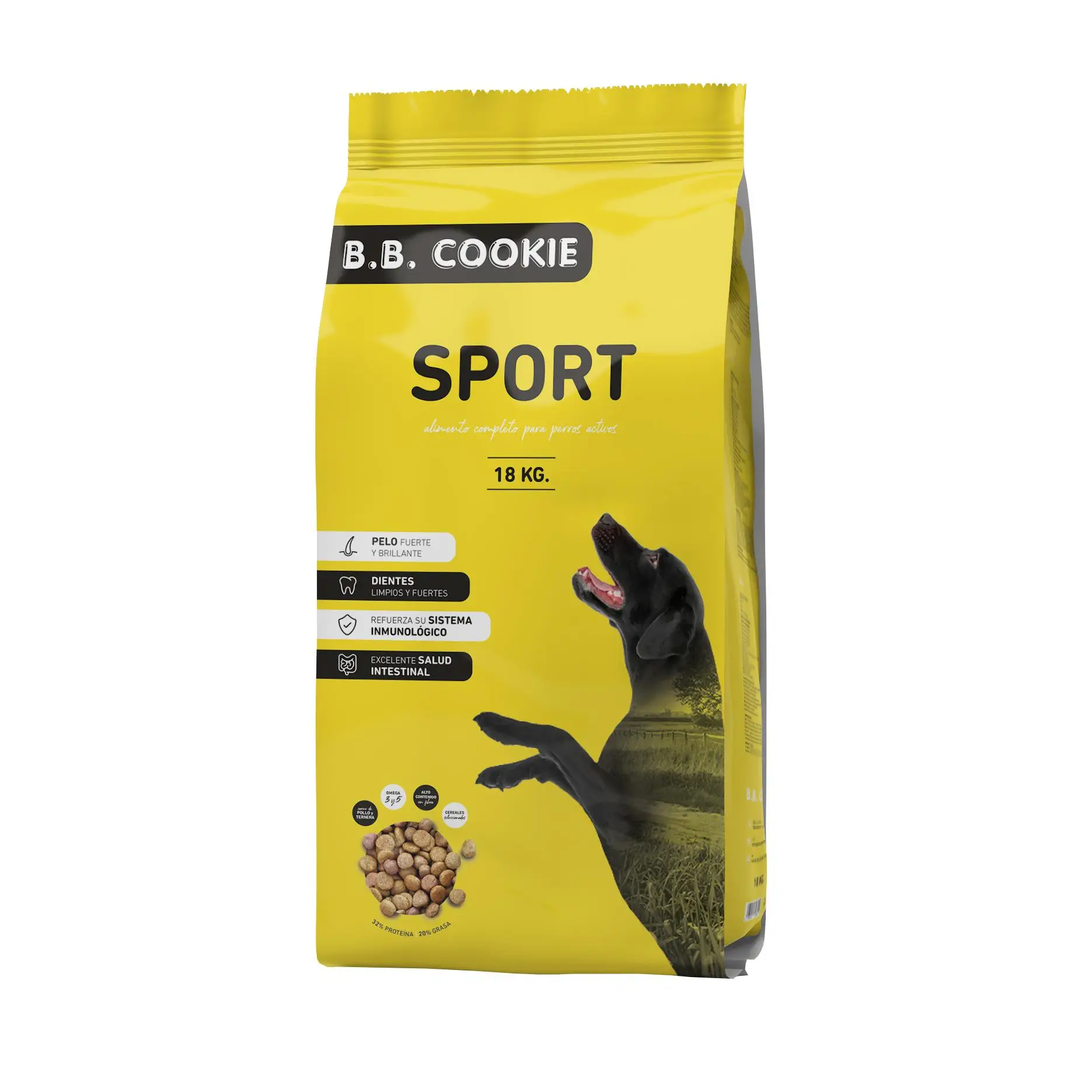B.B. Cookie – Pienso para Perros Adultos – Sport 18 Kg, Alto en Proteínas, Energía Extra, Carnes Seleccionadas