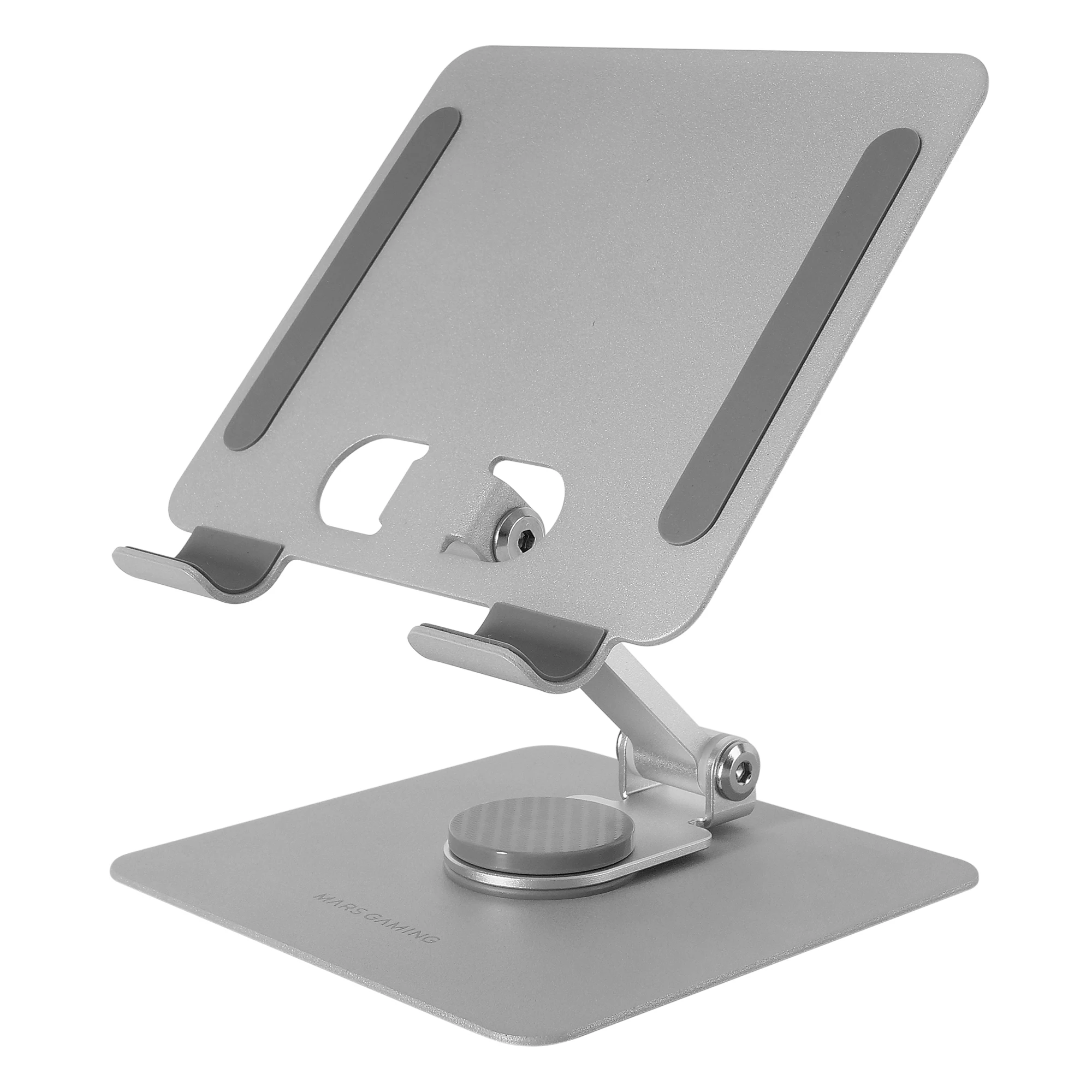 Mars Gaming MA-RST, Soporte para Tablet y Convertibles 2en1 hasta 13", Giratorio 360º + Ajustable en Altura y Ángulo 180º, Soporte Tablet Plegable de Acero Liviano, Antideslizante, Soporte Negro o