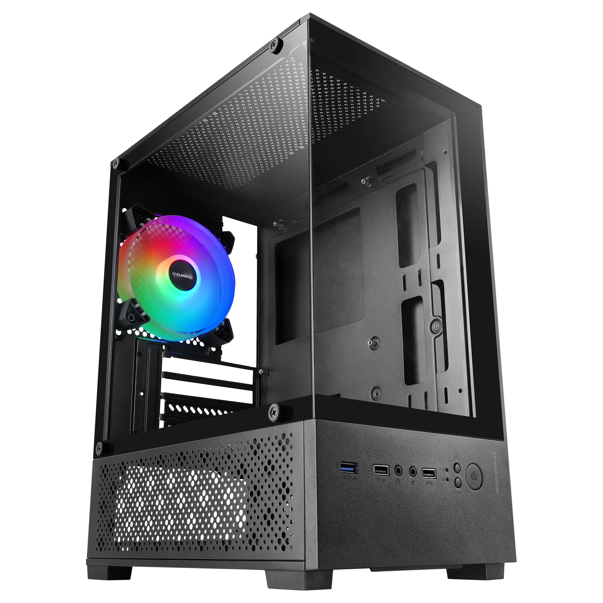 Mars Gaming MC-SE2, Caja Gaming MicroATX, Cristal Templado Lateral y Frontal Sin Marco, Ventilador FRGB 120mm, Estructura de Doble Cámara, Minitorre PC Compacta con Amplia Capacidad Interna, Caja PC