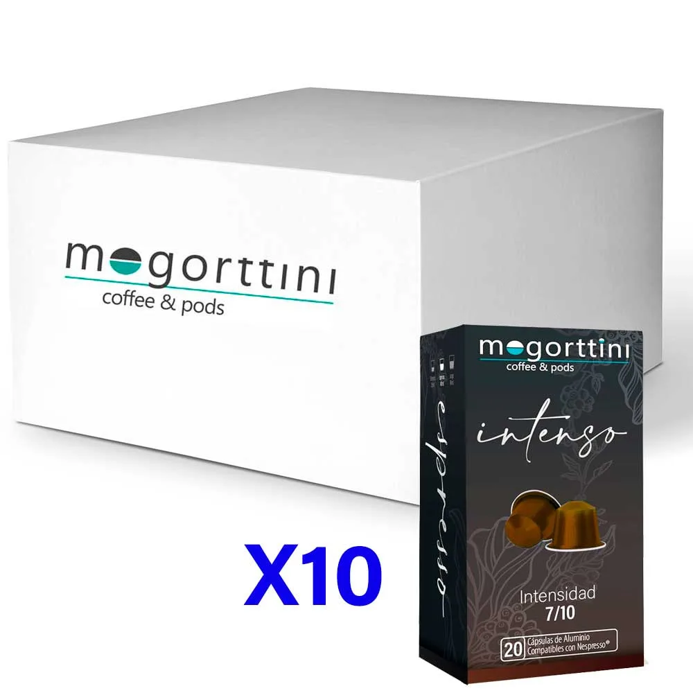Mogorttini - Café Intenso, 200 Cápsulas de Aluminio Compatibles con Nespresso (Formato 10x20 uds). Alta Calidad.