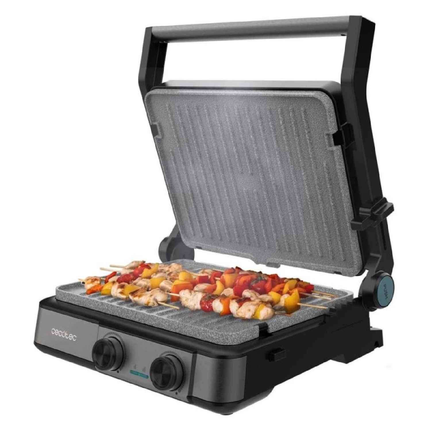 Cecotec Parrilla Eléctrica Con Grill Rock’ngrill 2200 Dual. 2200W, Apertura 180º, Dual Temp, Rockstone Antiadherente