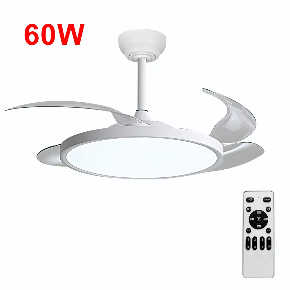 Ostark Ventilador de Techo con Luz LED Retráctil 106cm, 4 Aspas, Alto Caudal de Aire, Motor DC, Control por Mando a Distancia, Temporizador, 6 Velocidades, 3 Temperaturas de Luz, Función