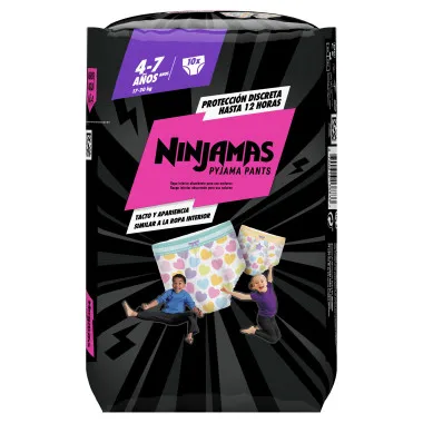 Pañales Nocturnos Dodot Ninjamas Pyjama Pants Niña 4-7 Años (17-30 kg) 10 Uds Protección AntiFugas