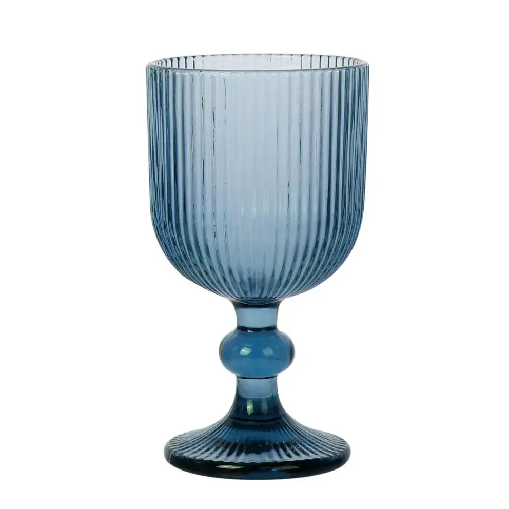 Set de 6 Sonella Azul de Cristal Tallado, Copa 360 cc, Vaso 270 cc o Vaso Alto 430 cc, Diseño Vintage para Agua, Vino y Refrescos