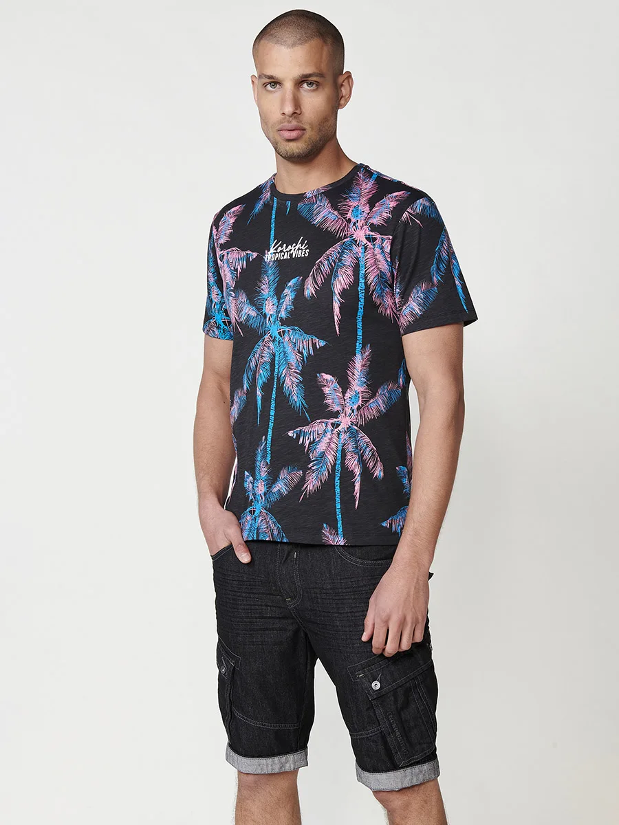 Koroshi Camiseta de manga corta con estampado tropical para hombre
