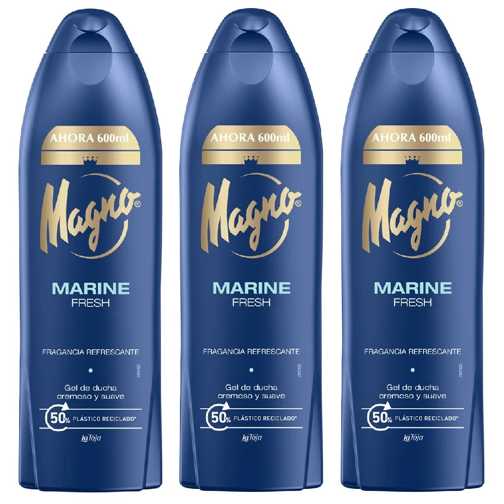 La Toja Magno Marine Fresh Gel de Baño 600 ml (Pack 3 unidades) - Gel de ducha con una fragancia única y refrescante, notas de uva, ámbar y lirio de agua con toque de madera, Piel tersa y suave gracias a su textura cremosa y delicada