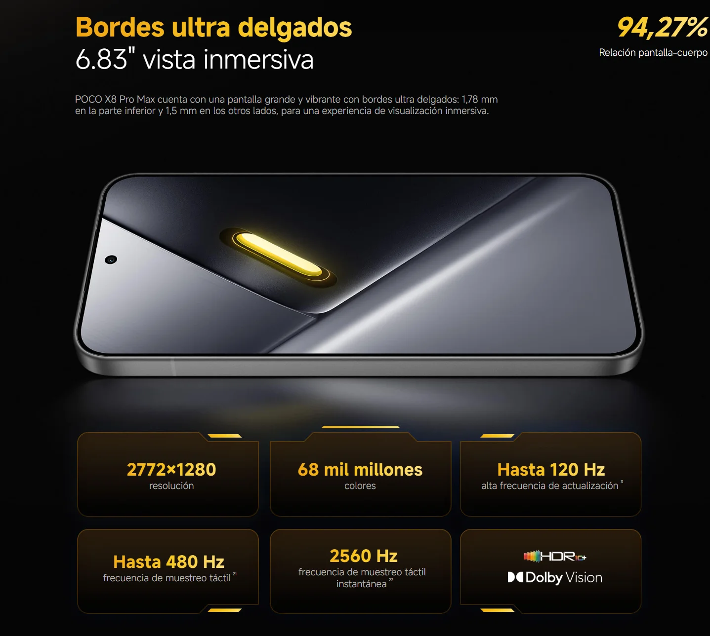 Teléfono Móvil POCO X8 Pro Max MediaTek Dimensity 9500s, Batería de 8500 mAh (typ), Pantalla AMOLED ultra brillante de 6.83″ 1,5K y 120 Hz, 50 MP Light Fusion 600 con OIS, IP68, 9