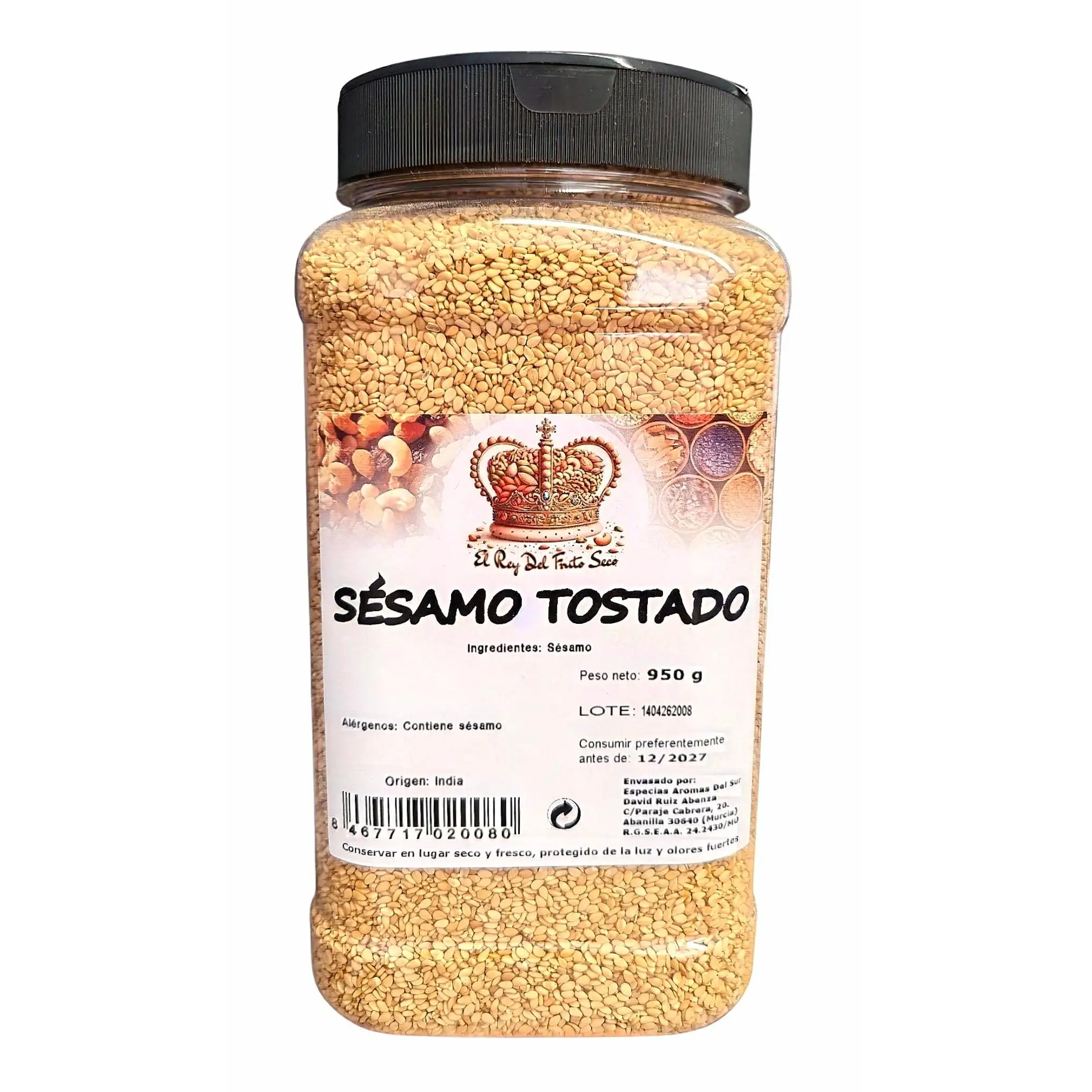 Sésamo Tostado 950 g - semillas de ajonjolí crujientes y nutritivas, ricas en calcio, magnesio, fibra y ácidos grasos omega-6, ideal para ensaladas, sopas y cocina asiática