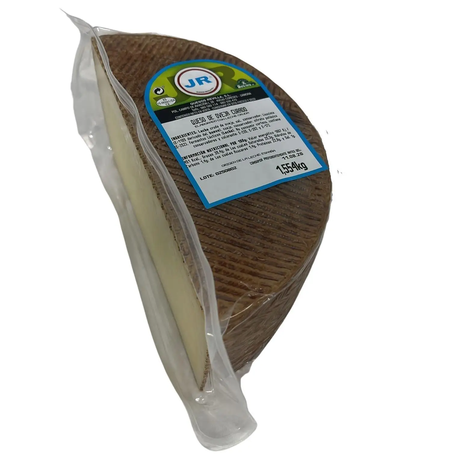 Queso de Oveja Curado Leche Cruda , Tipo Manchego Artesano , Quesos JR , Sabor Fuerte y Textura Firme , Media Pieza 1,5 kg