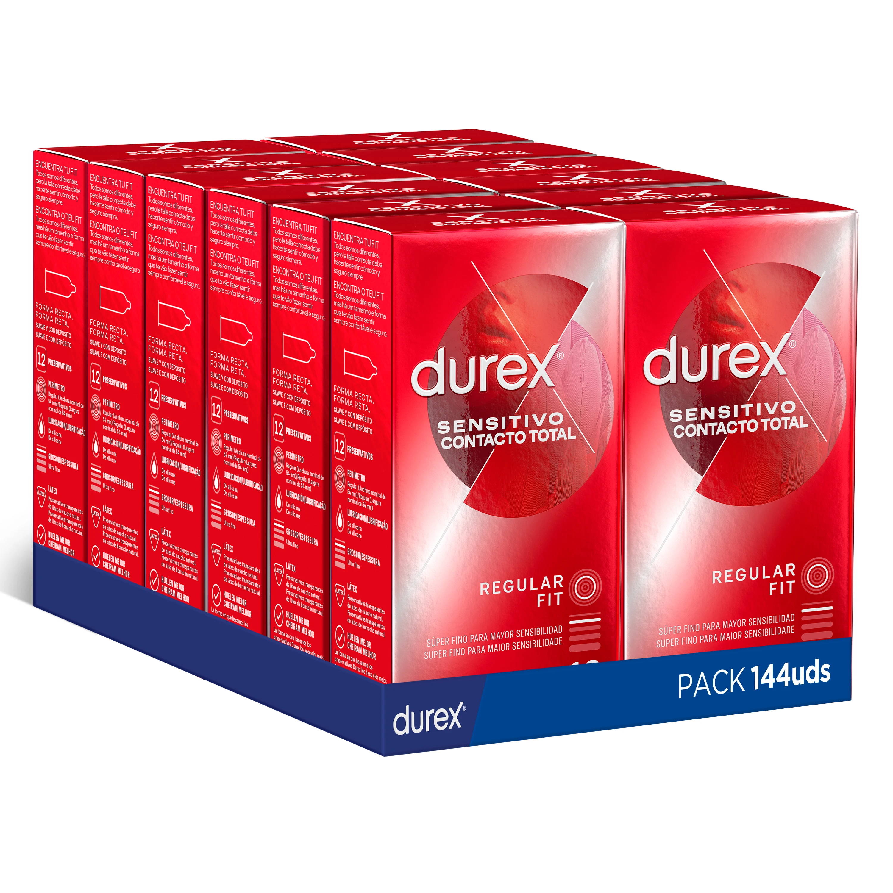 Durex - Preservativos Sensitivo Contacto Total para Mayor Sensación Pack 144 condones para un sexo seguro