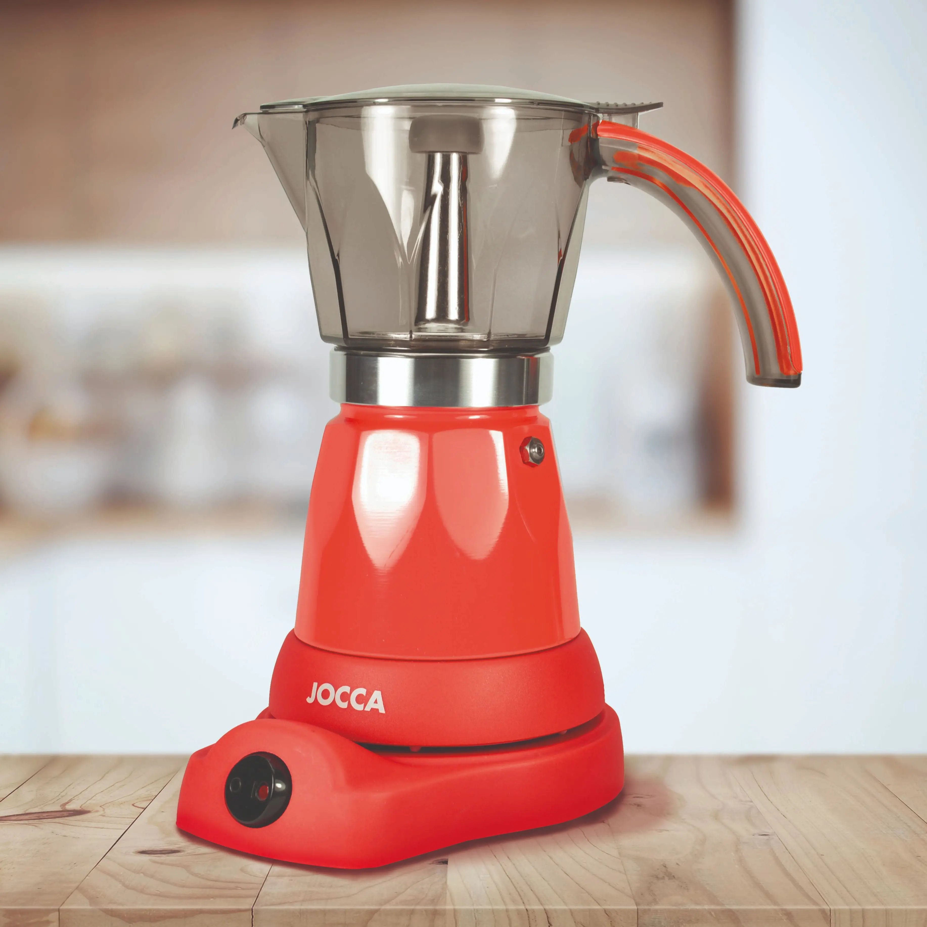 Cafetera italiana Jocca con base eléctrica que permite girar la cafetera 360º, sistema que mantiene el café siempre caliente con protección contra