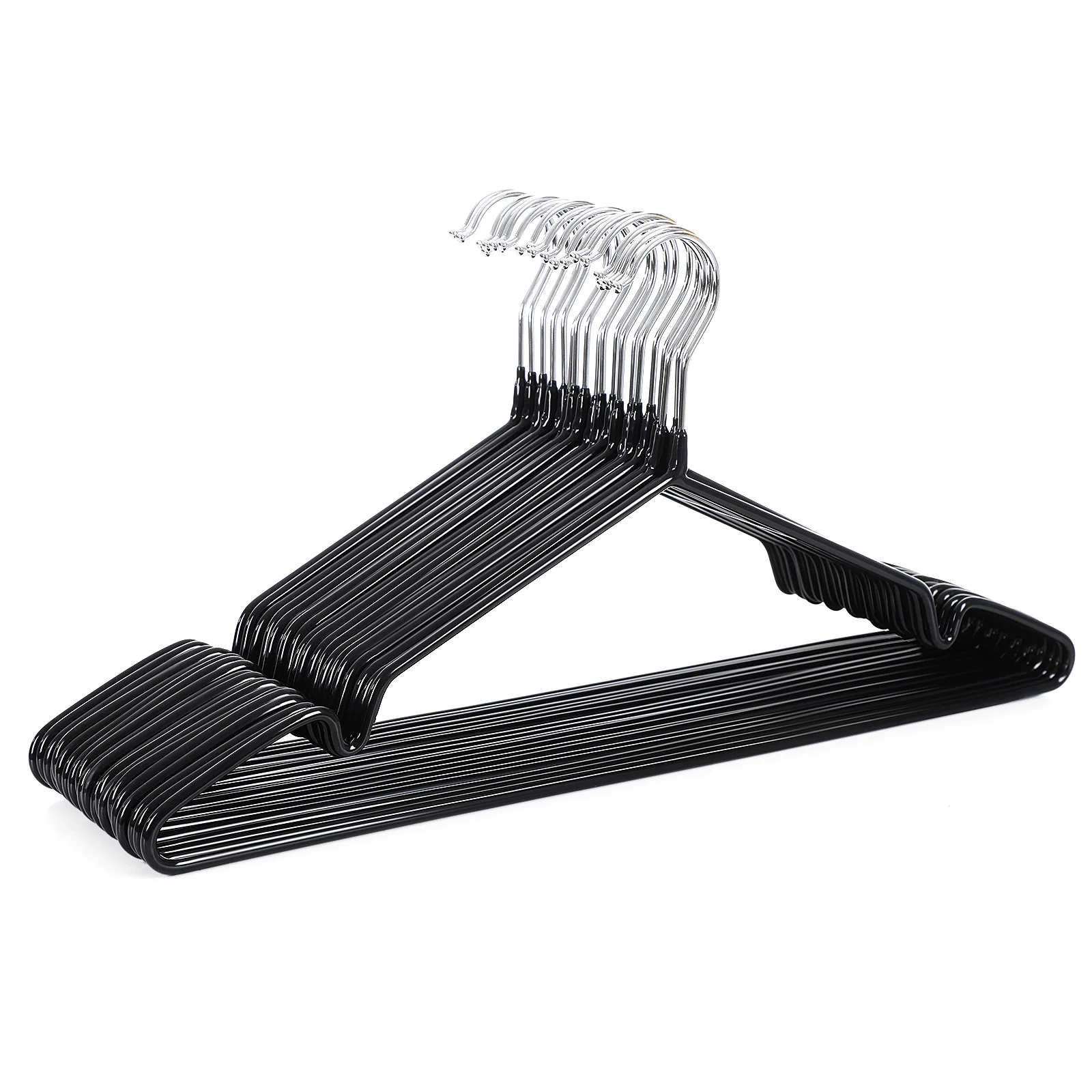 SONGMICS Perchas de Metal Juego de Perchas 20 Unidades, Antideslizantes perchas ropa, 4 mm de diámetro, Ahorro de Espacio, Gancho Giratorio 360°, Color Negro/Blanco