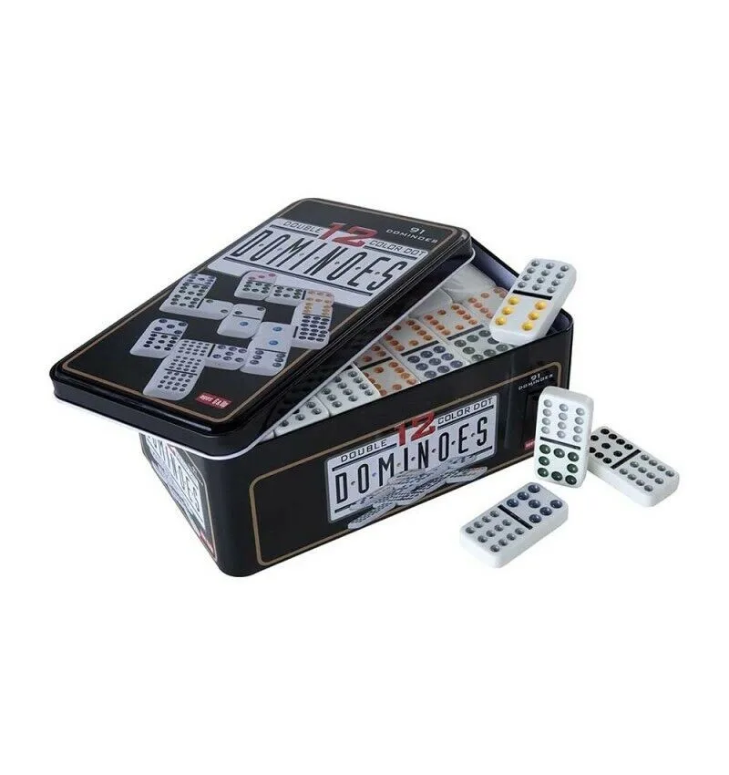 Professional Double 12 Domino Set with 91 Chips in Metal Box