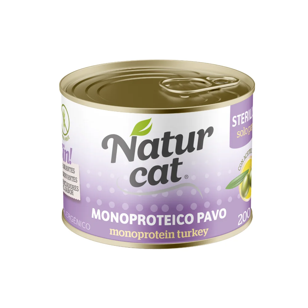 Naturcat Monoproteico con Pavo Latas para Gatos - 6 Unidades x 200gr - Alimento Húmedo para Gatos
