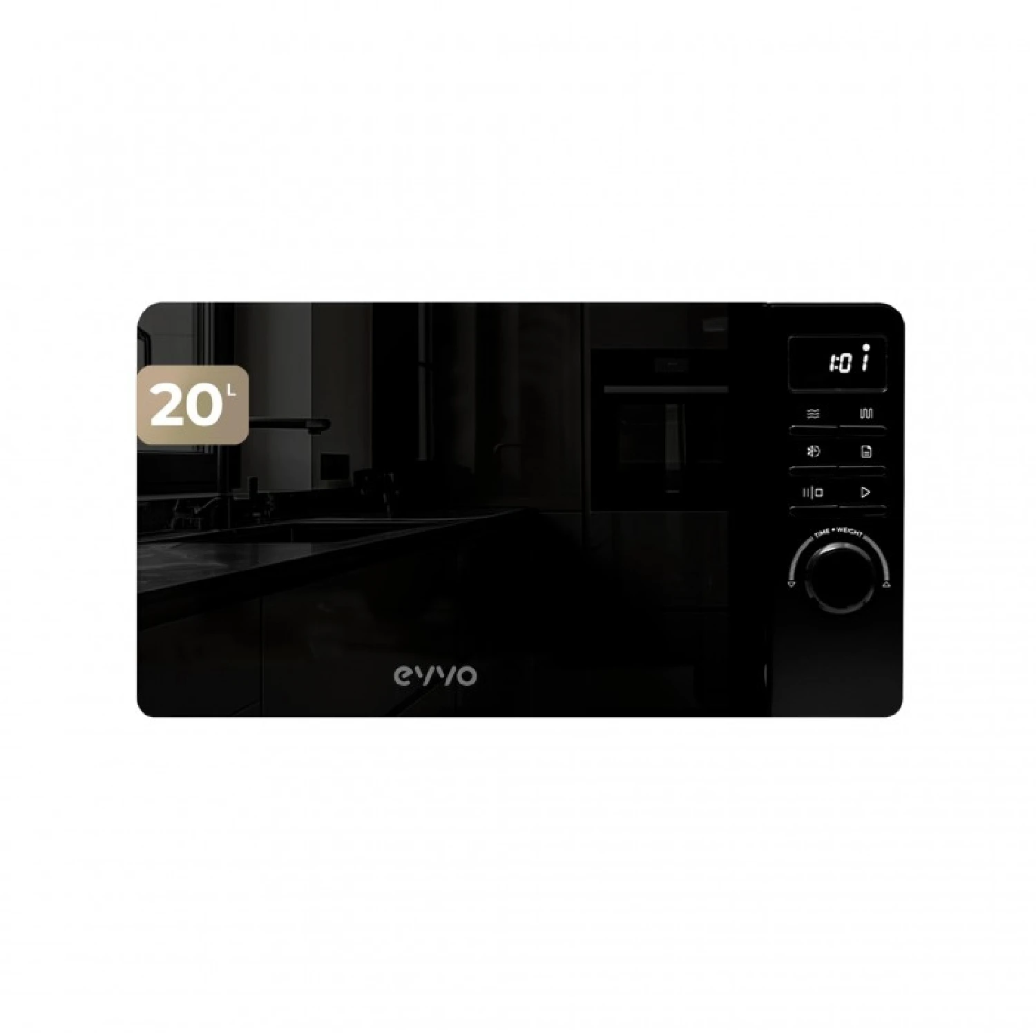 Evvo Negro Microondas M20 20L De Capacidad, Grill 800W, Puerta Efecto Espejo, Multifunción, Función Descongelar, Temporizador - Imagen 4