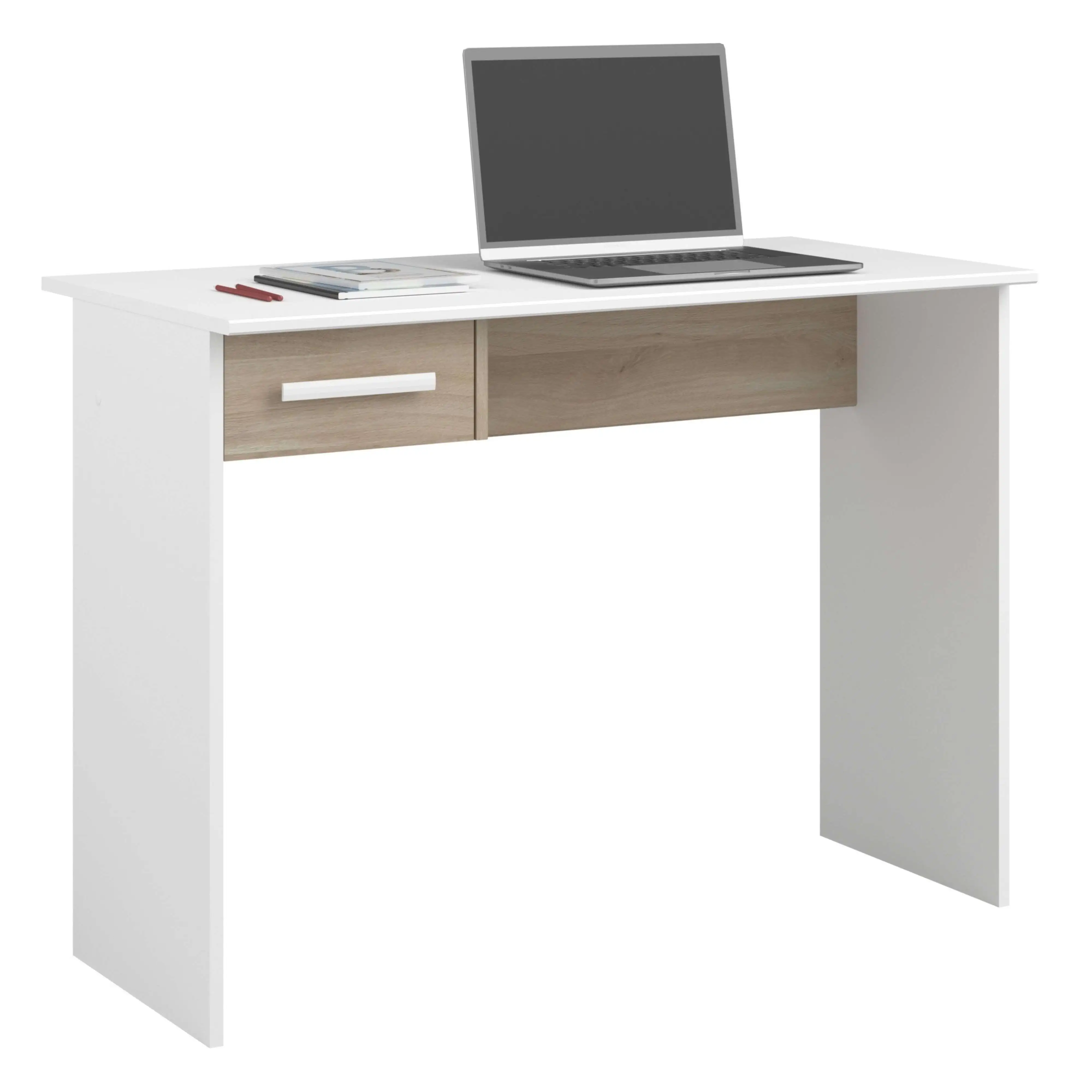 Miroytengo Mesa Escritorio Juvenil Modelo Riviera en Color Blanco Mate y Roble Japonés 101 cm