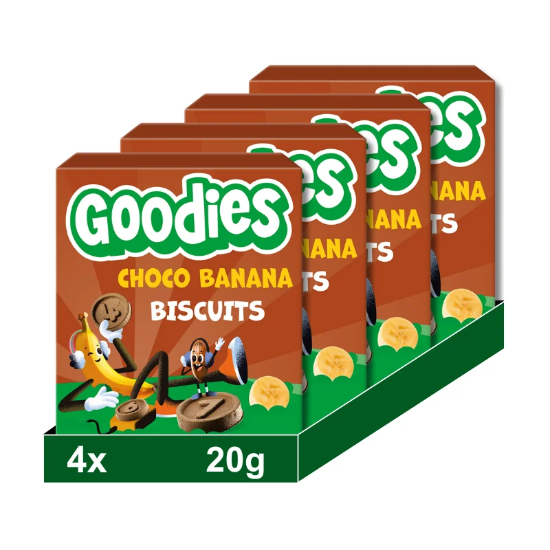 Goodies Galletas para niños de Chocolate y Plátano, 4 Packs de 4x20gr