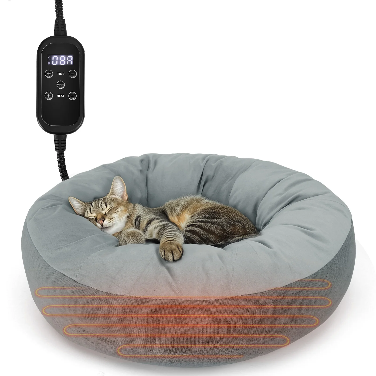 Nobleza - Cama para Mascotas, Cama para Gatos Redonda con Calefacción, Almohadilla Térmica Para Interiores Para Gatos, Diámetro 50cm, Gris