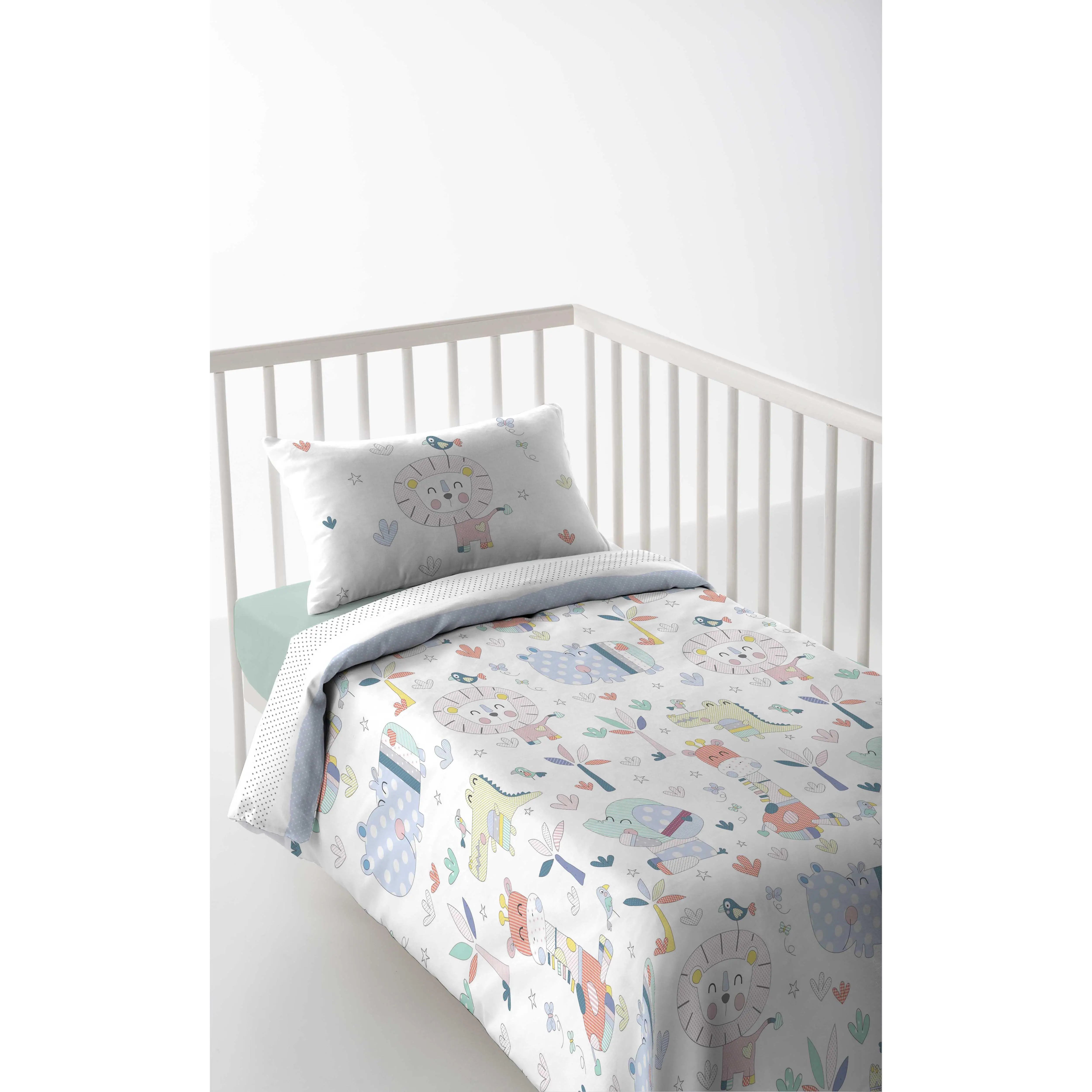 FUNDA NÓRDICA REVERSIBLE CUNA/MAXICUNA INFANTIL BEBE 100% ALGODÓN CLK JUNGLA COOL KIDS FABRICADO EN ESPAÑA