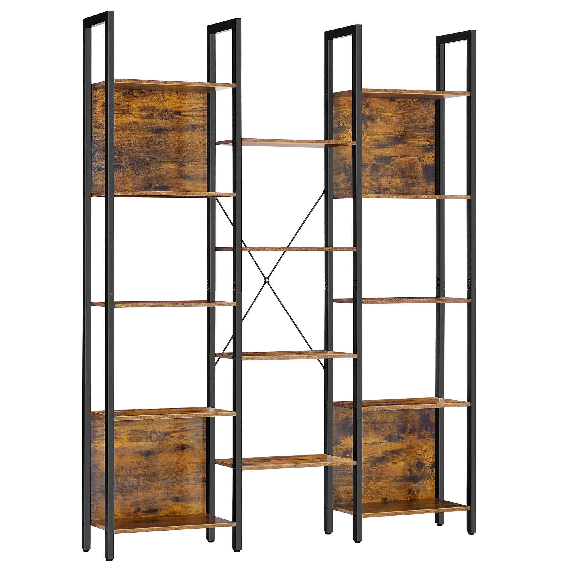 VASAGLE Librería, Estantería de Almacenamiento, con 14 Estantes, Marco de Metal, para Sala de Estar, Estudio, Oficina, Estilo Industrial, 24 x 128 x 166 cm, Marrón Rústico y Negro Tinta