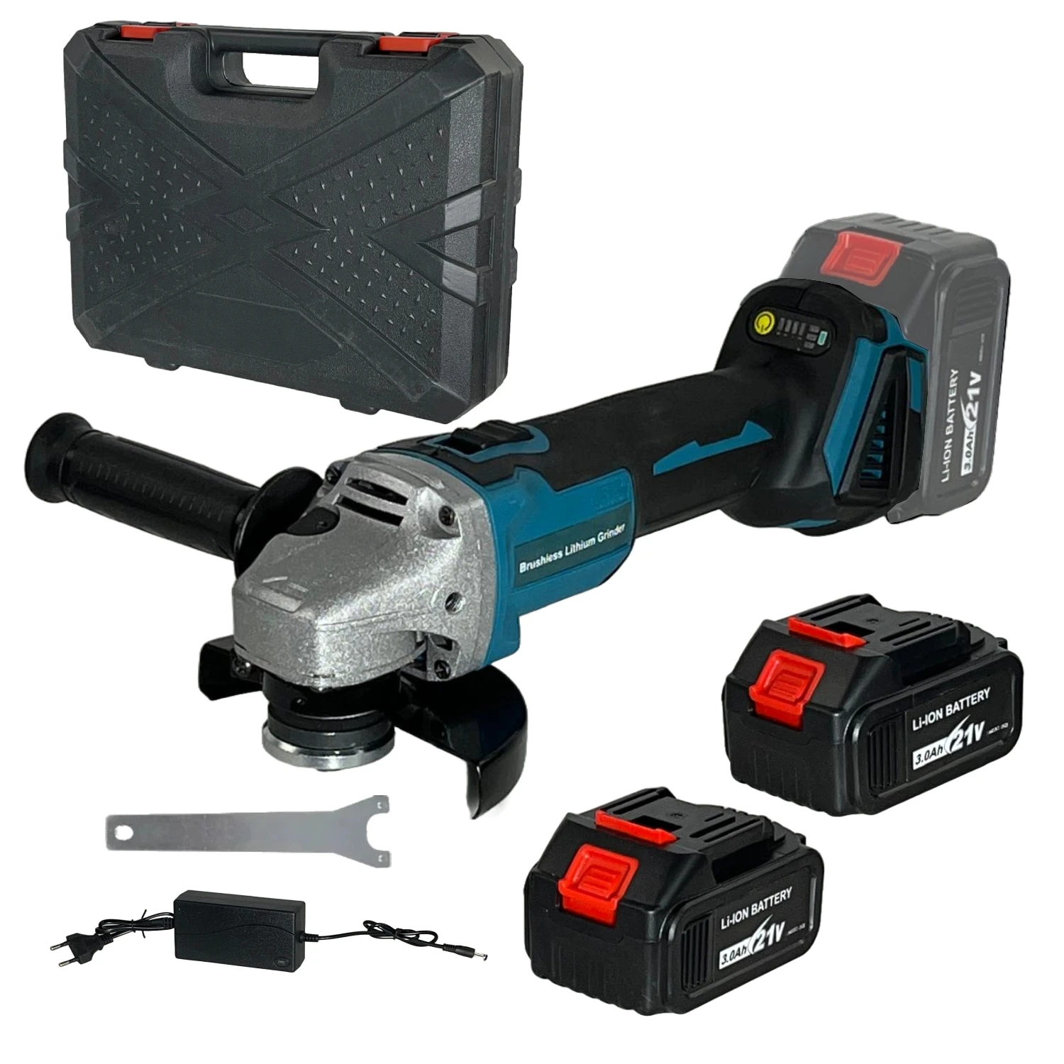 Amoladora Angular a Batería Linea Hd | 2 baterías de 21V, 125mm, Motor sin escobillas, 4 velocidades regulables, radial.