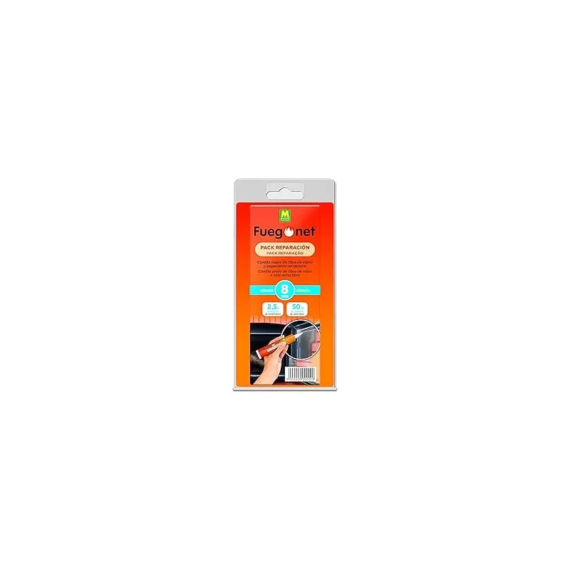 Junta Negra para Puerta de Estufa 8mm de Fibra de Vidrio - Fuegonet, 2.5m con Adhesivo, Resistente a 650°C