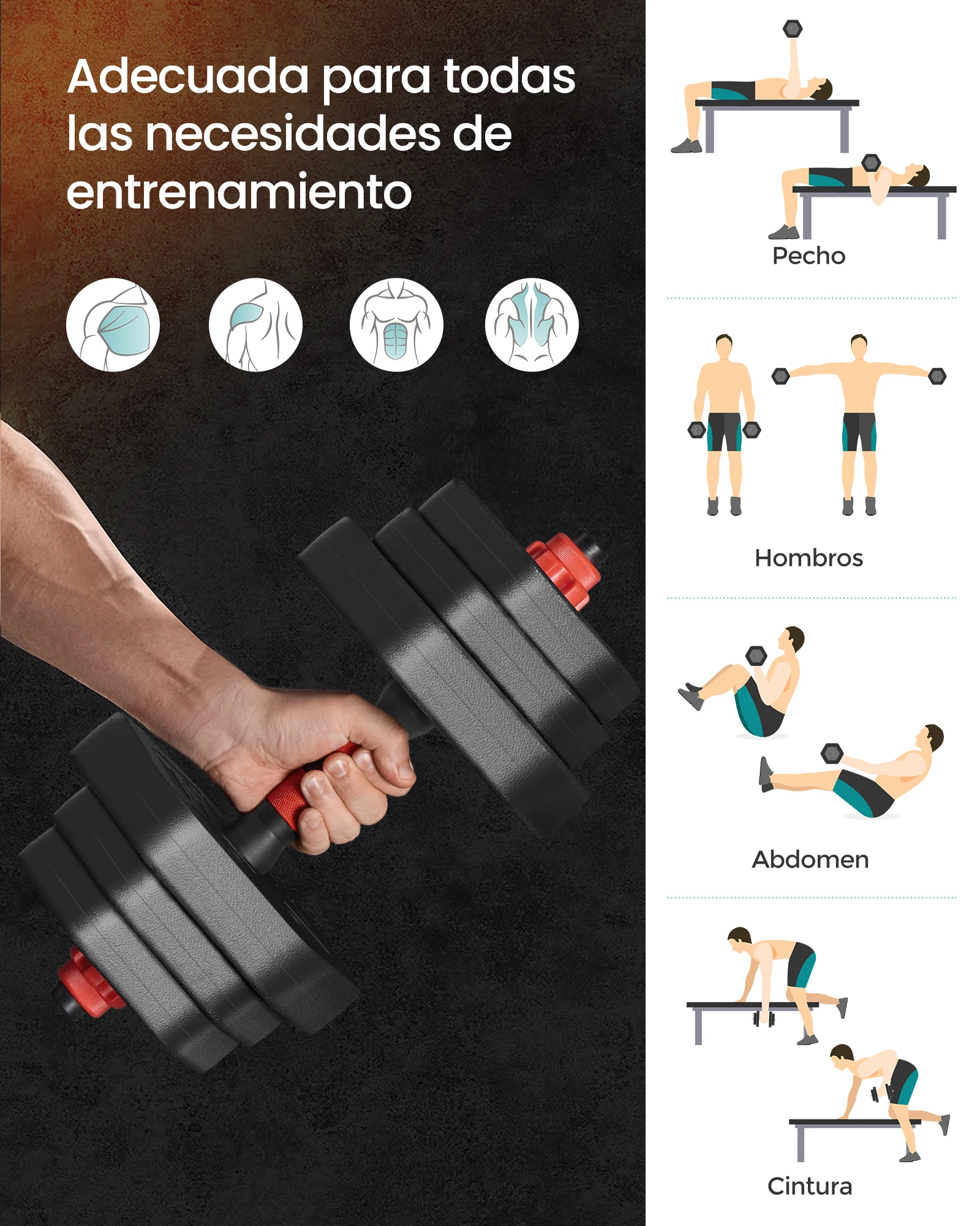 SONGMICS Adjustable Dumbbells Set for Home Gym, Hexagonal Weights 10 kg with Anti-Slip Design and Quick Lock, Includes Short Bar, Iron Discs for Full Body Workout, Perfect for Fitness Training #3