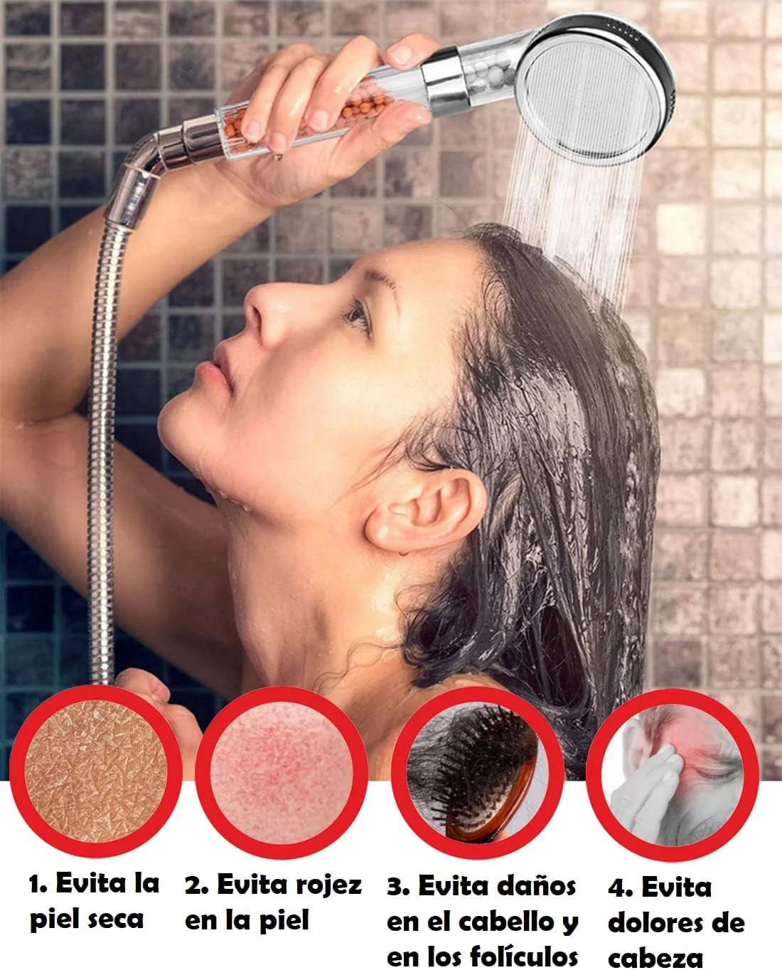 Alcachofa de Ducha Alta Prion,Purificación y Ahorro de Agua con Perlas Filtradoras Antical y Anticloro, Cabezal Ducha Universal Dmontable