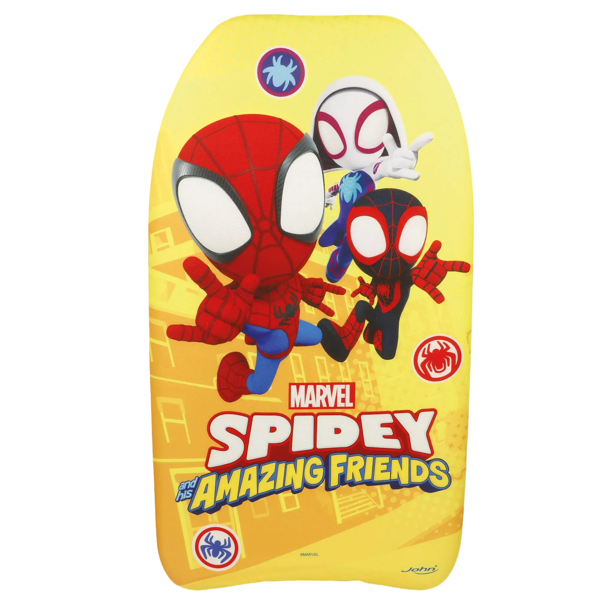 Spidey y su superequipo - Tabla bodyboard infantil con diseño original, fabricada en espuma EVA ligera y resistente, Marvel, tamaño 82x45x5 cm, recomendada a partir de 3 años