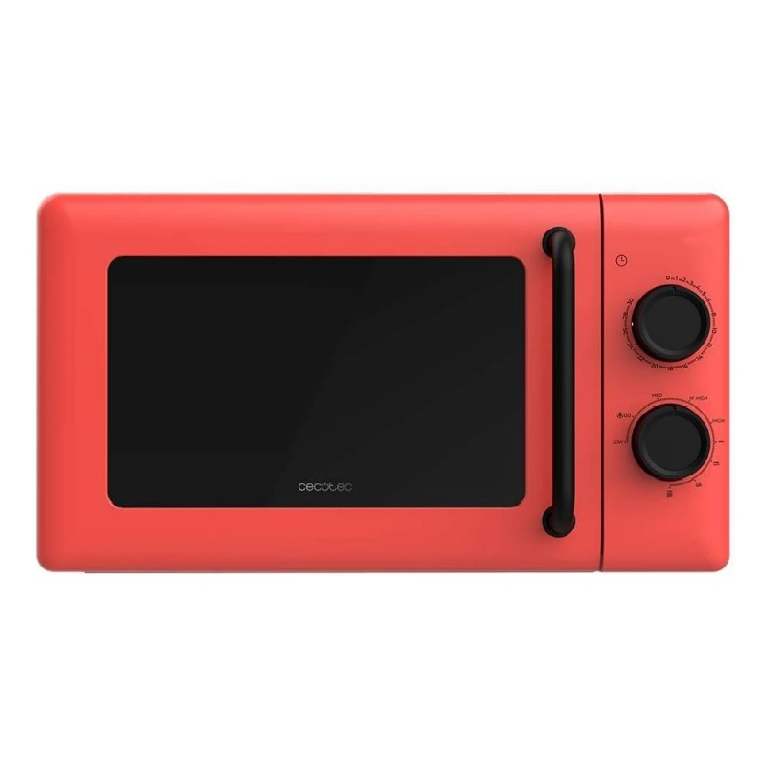 Microondas mecánico Cecotec con grill de 20L Proclean 3110 rojo. 700W en 6 niveles y grill de 800W, modo de descongelación, señal de fin de cocción, lámpara interior, temporizador de 30 minutos, diseño en rojo