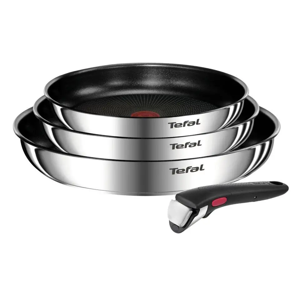 Tefal Ingenio Emotion, Juego de 3 sartenes 22/24/28 cm + mango extraíble, Apilables, Antiadherente, Thermo Signal, Aptas para inducción y horno, L8974S45