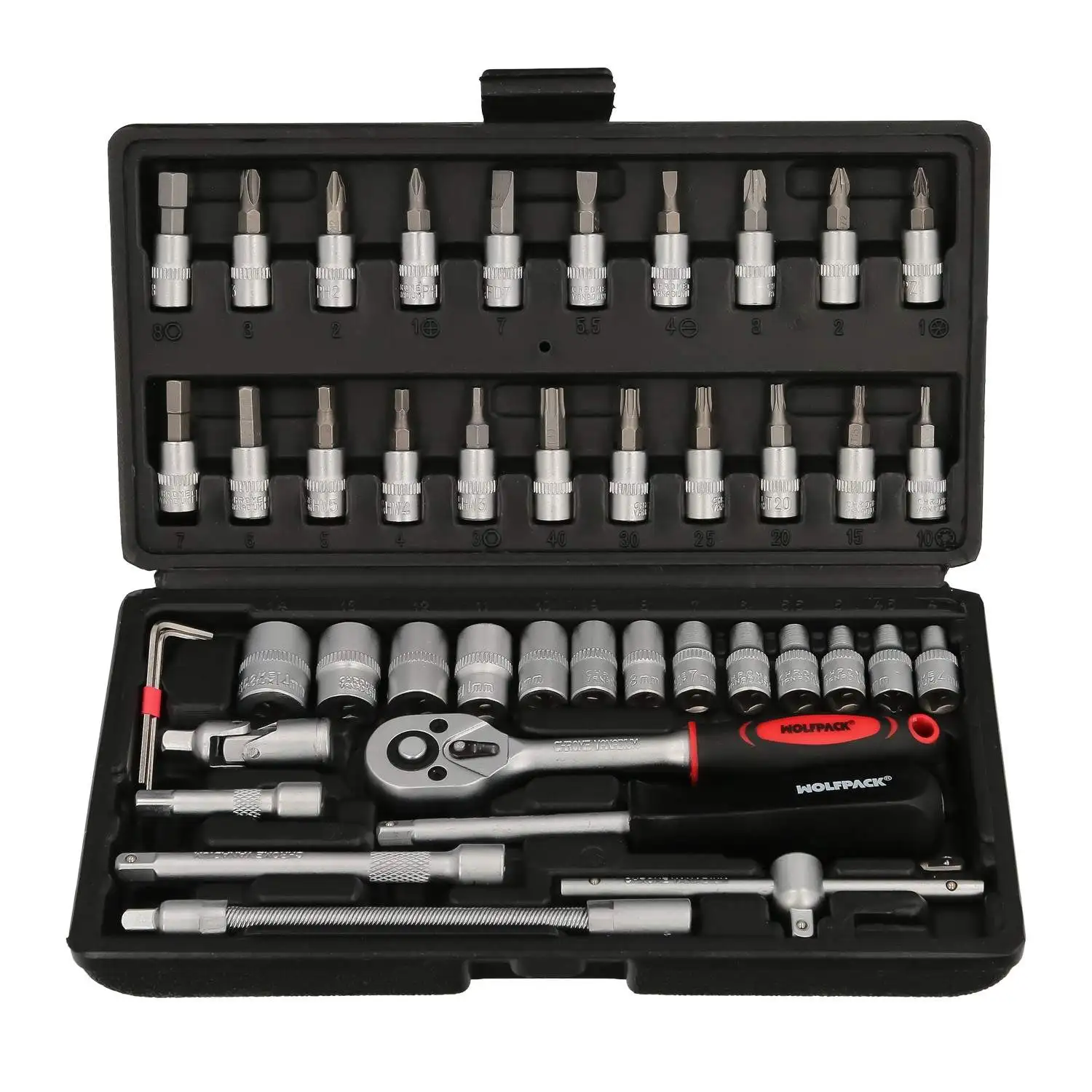 Juego de Llaves de Vaso y Puntas 1/4" 46 Pzs. | Cromo Vanadio | Kit Carraca