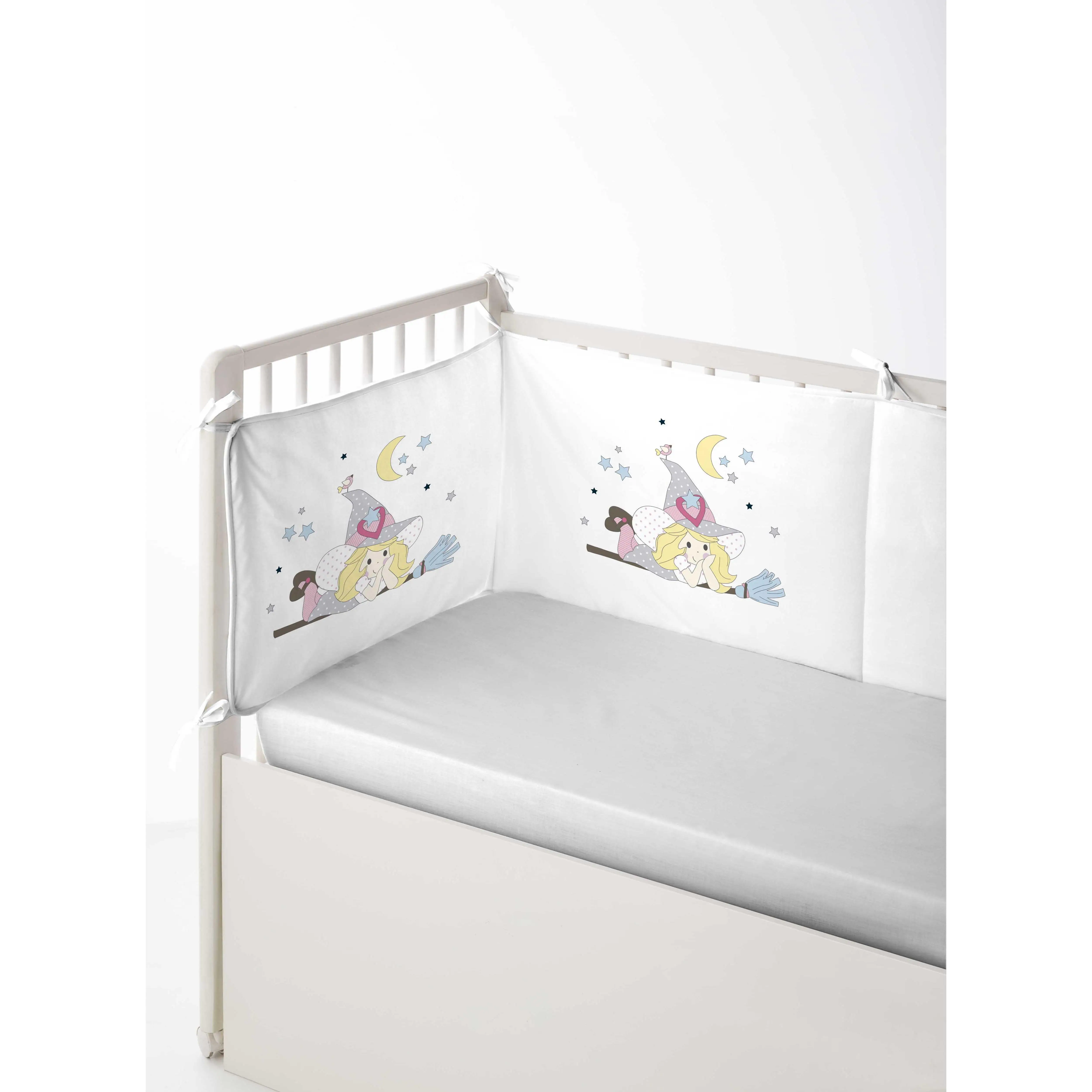 PROTECTOR DE CUNA/MAXICUNA INFANTIL BEBÉ 100% ALGODÓN BRUJITA COOL KIDS FABRICADO EN ESPAÑA