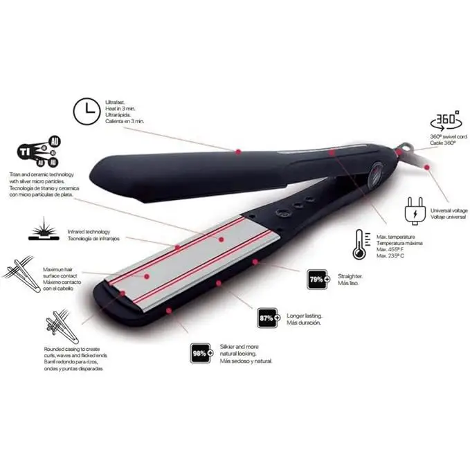 SALERM COSMETICS PLANCHA DE PELO INFRARROJOS THERAPY PROFESSIONAL STYLER SALON SELECCION COLOR NEGRO