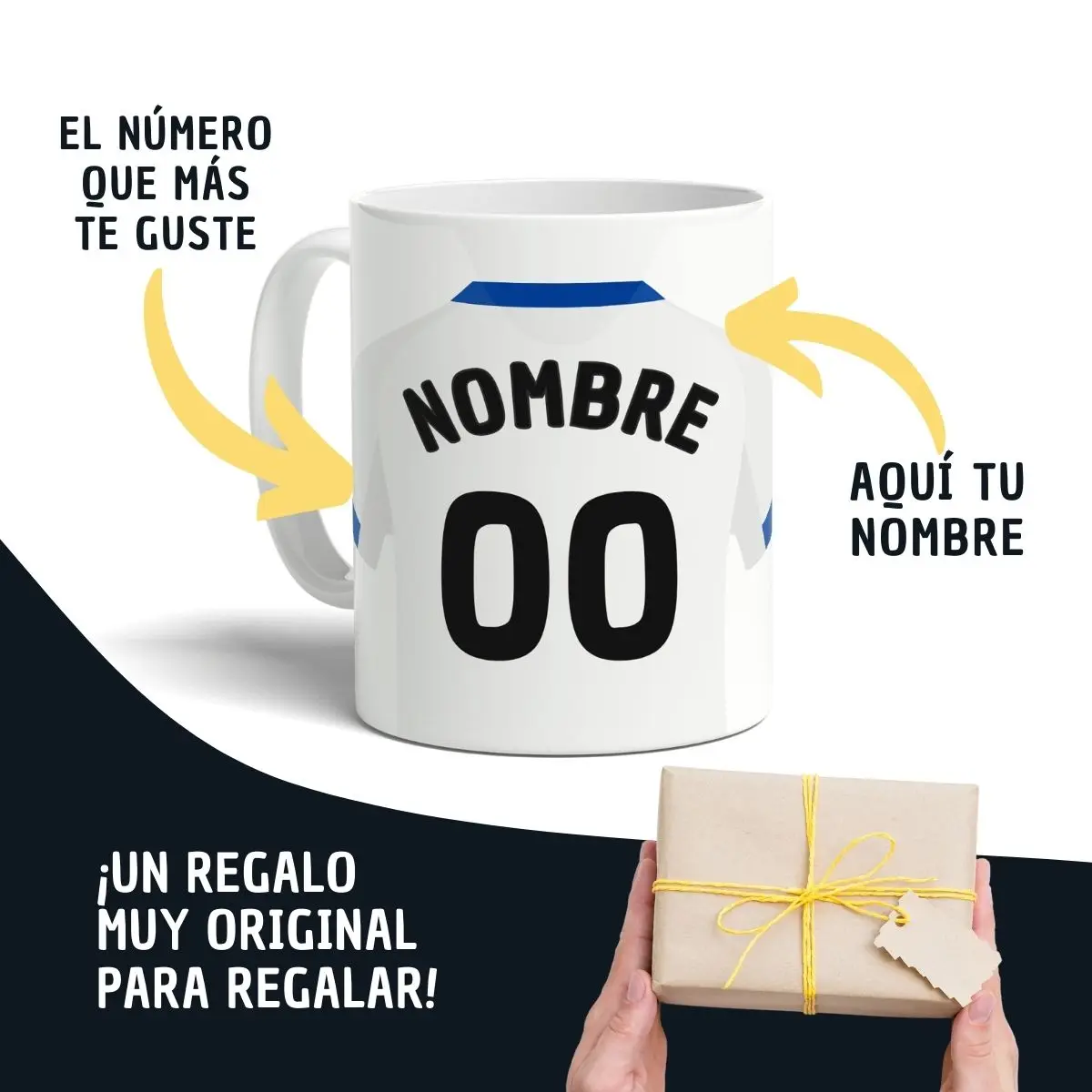 Personalized R.C.D. Espanyol Football Mug - Premium Ceramic, Customizable Name & Number, Ideal for Fans, Microwave & Dishwasher Safe, Perfect Gift for Football Lovers, Capacity 330ml.