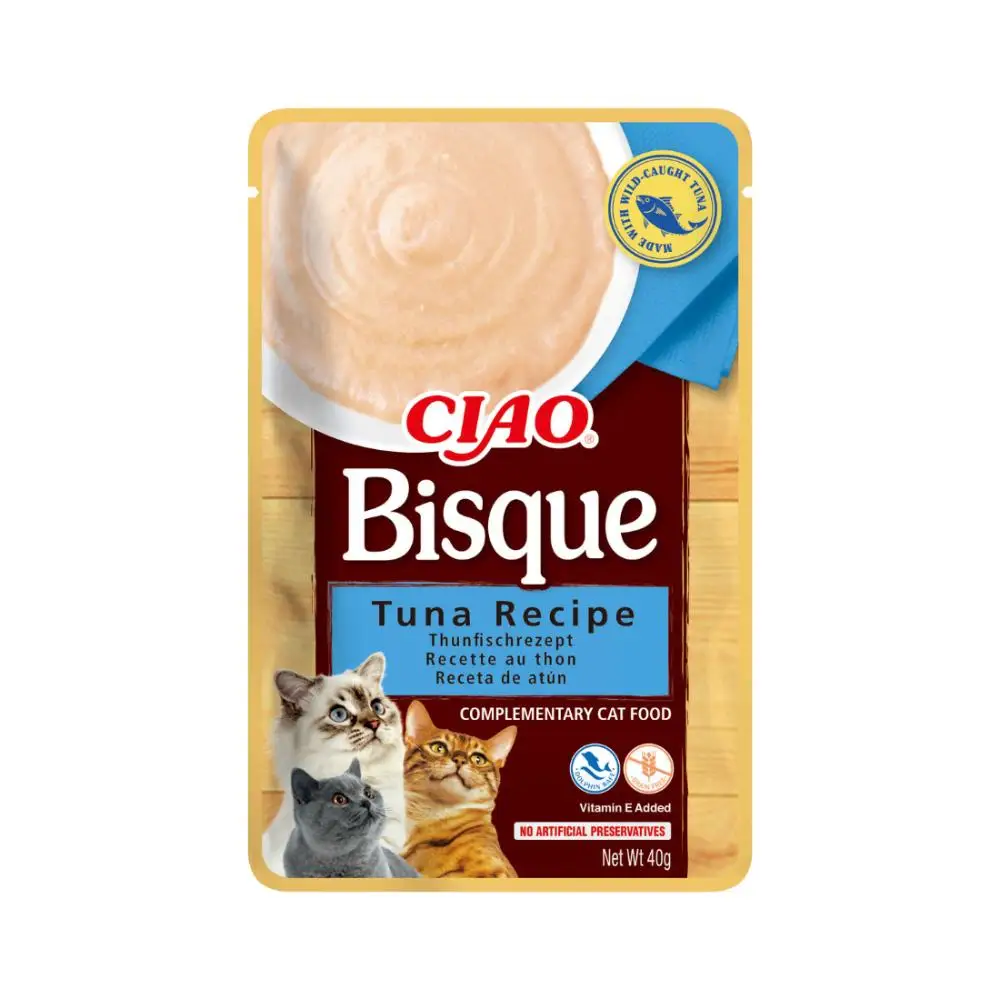 INABA Churu Bisque - 12 X 40gr - Puré para Gatos - Snacks Receta Pollo con Carne - Premios Saludables - Sin Cereales, Conservantes, Colorantes - Sólo 16 Calorías - 40g