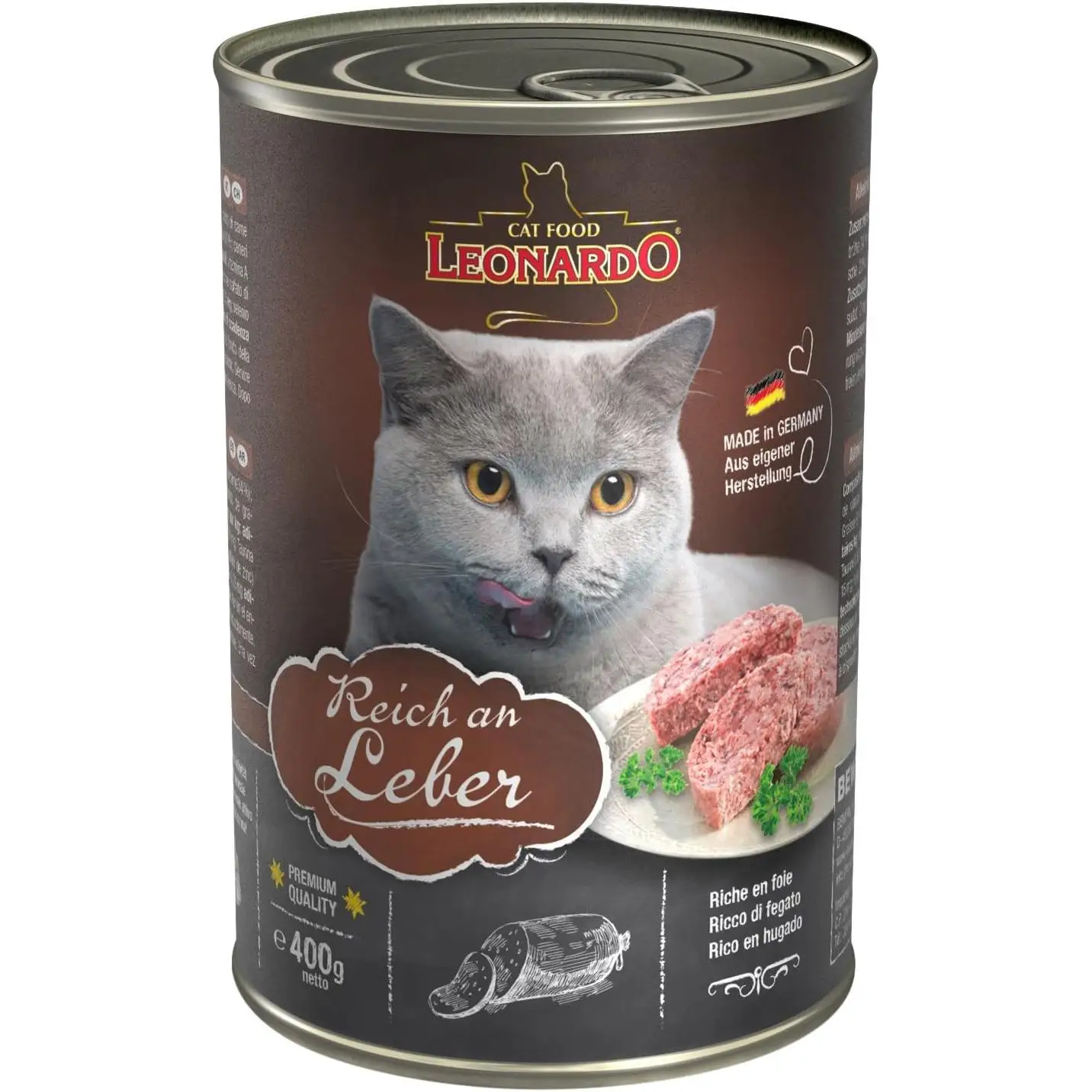 Pack 6X400 Gr - Leonard wet food rich in liver wet food without cereal for cats | Complete wet food in can