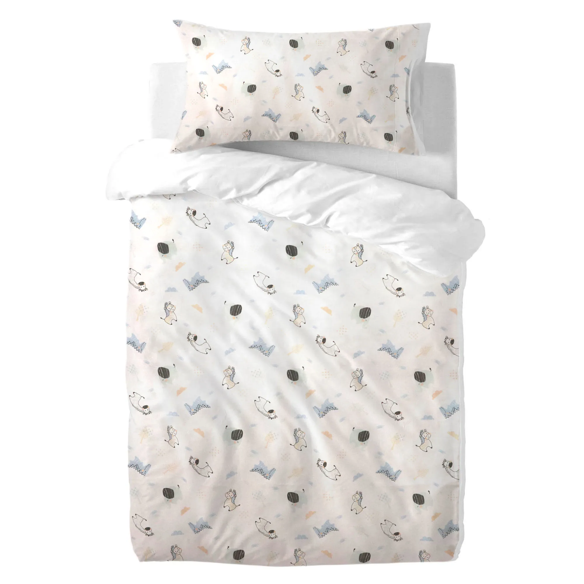 MiwMiw Baby - Juego de Funda Nórdica de Cuna 90x120 cm con Funda de Almohada - Algodón Suave para Bebés
