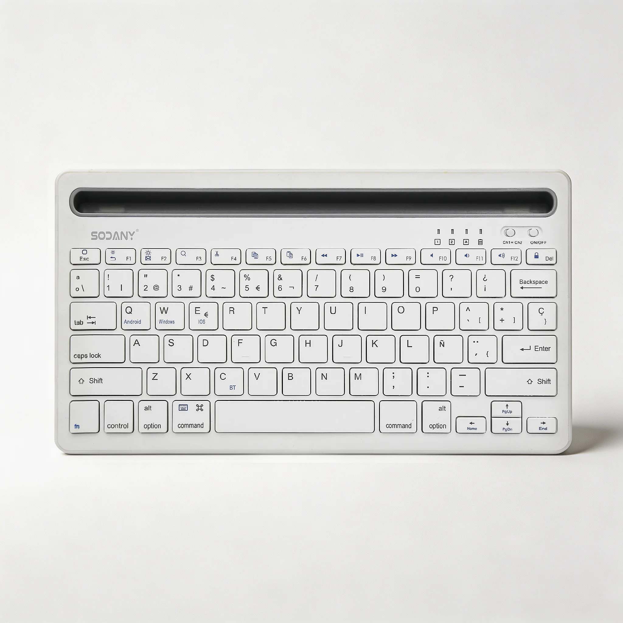 Teclado Bluetooth Español SODANY: Multidispositivo, Ultrafino, Silencioso, Recargable con Soporte para Tablet