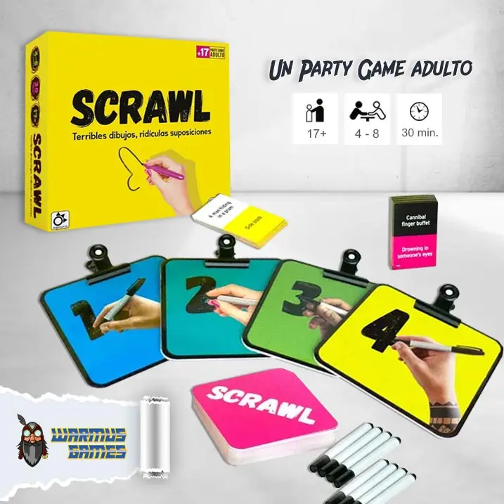 Scrawl-party game for adults in Spanish, fun game to capture drawings and guess, the most crerative will win, Mercury games